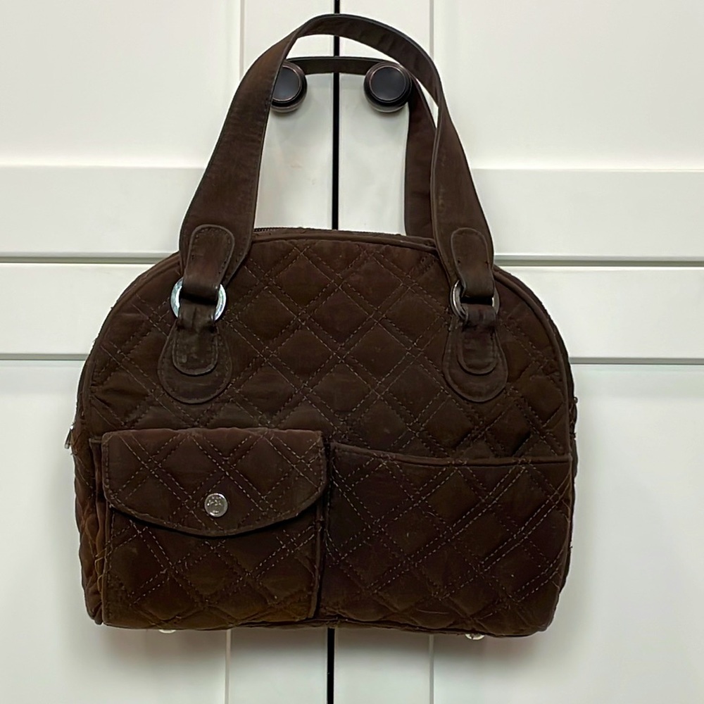 Vera Bradley quilted microfiber bowler bag in Espresso with matching wallet